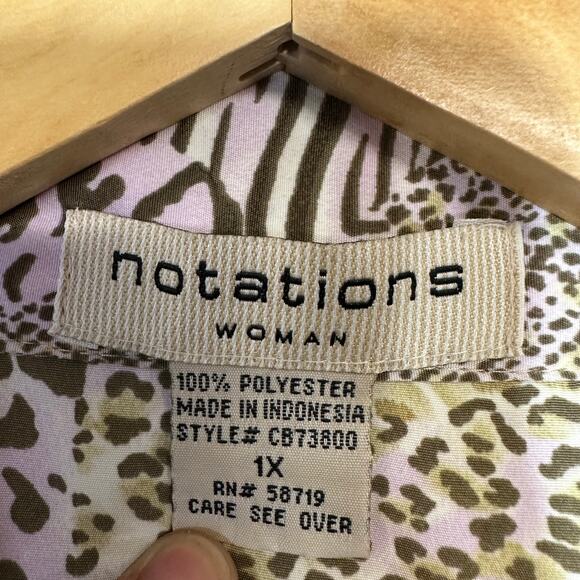 Notations 1X Plus Animal Print Purple Colorful Buttoned Top Collared Funky Retro - Picture 7 of 10